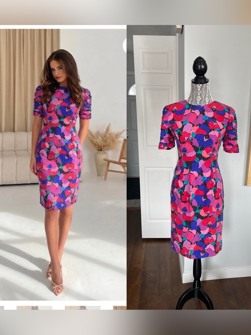 Vintage 100% Silk Colourful Abstract Summer Dress. Size 6.
